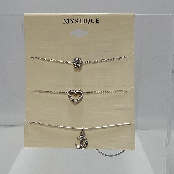 Mystique silver 3 pc Necklace set heart,moon, horseshoe on card 15 inch … - Picture 1 of 5